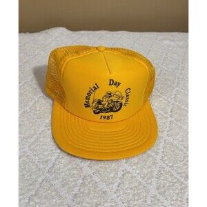 New Vtg 1987 Memorial Day Classic Motorcycle Yellow Mesh Back Trucker Hat